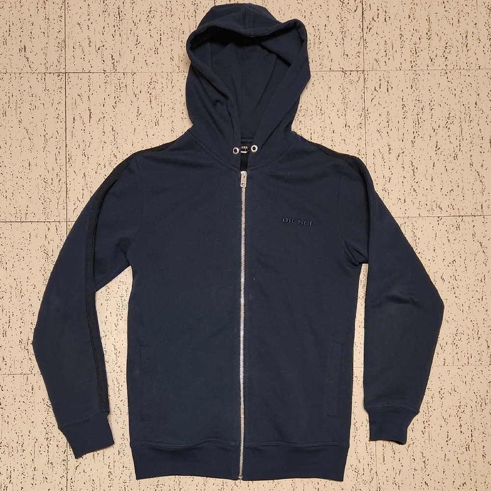 Diesel Loungewear Dark Navy Blue Spellout Logo Full Zip Hoodie Sweater